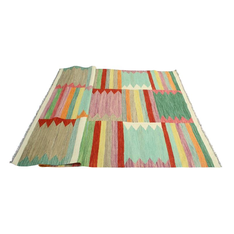 Modern Flatweave Pazira Ivory/Green Rug - 5'10" x 8'0"