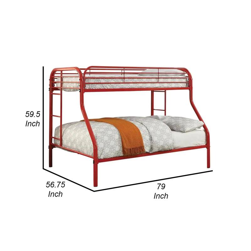 Metal Twin Over Full Bunk Bed with Attached Side Rails And Side Ladders, Red