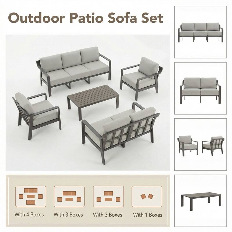 Spruce & Spring Outdoor Patio Furniture Set Aluminum Sofa Accent Chair