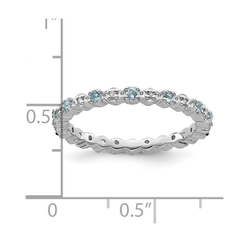 Curata 925 Sterling Silver Polished Prong set Stackable Expressions Aquamarine and Diamond Ring