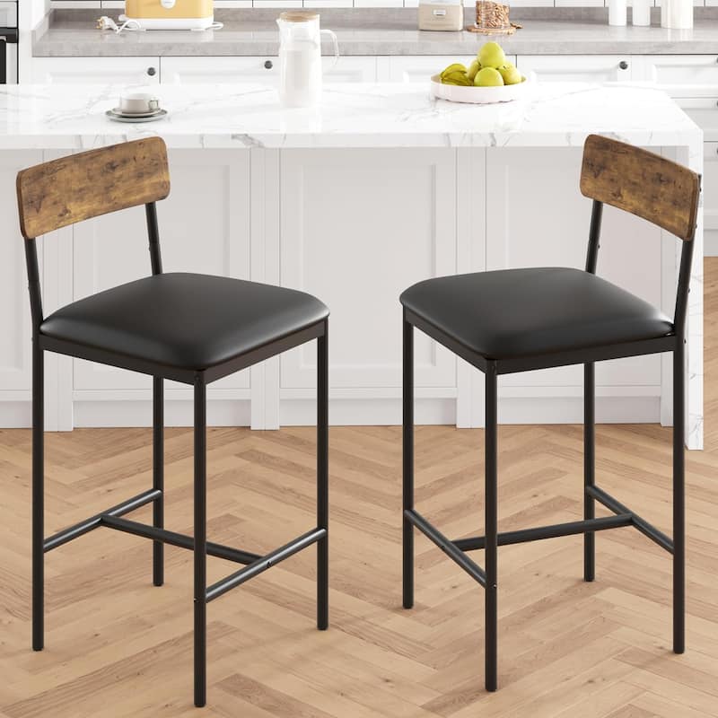 Set of 2 Upholstered Bar Chairs Counter Height Barstools for Kitchen Island - 14.5" L x 16.5" W x 37.4" H - Brown - Set of 2