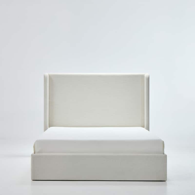 Christopher Knight Home - Carmen Upholstered Wingback Platform Bed Frame, Textured Ivory Chenille, No Box Spring Needed