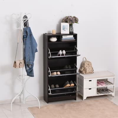 HomCom Trendy Shoe Storage Cabinet with 3 Large Fold-out Drawers & a Spacious Top Surface for Small Items