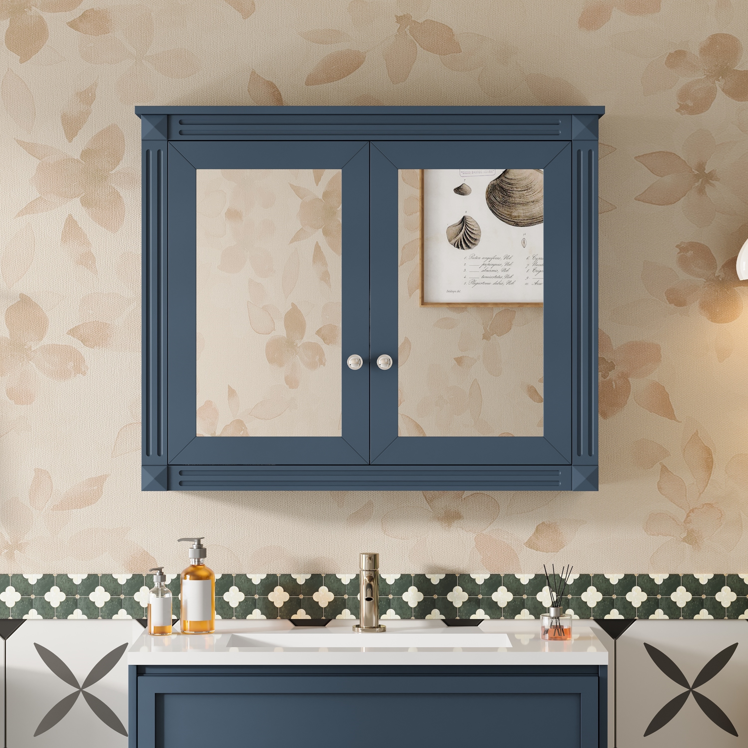 36" x 28" Medicine Cabinet, Wall Mounted Bathroom Storage Cabinet with 2 Mirrors, Mirror Cabinet with 2 Adjustable Shelves
