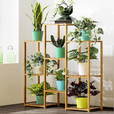 Plant Stand 9 Tire Tall Large Bamboo Plant Shelf
