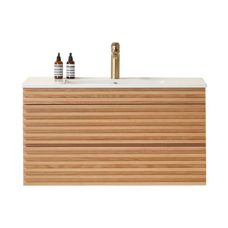 Wall Mounted Single Vanity with Ceramic Sink