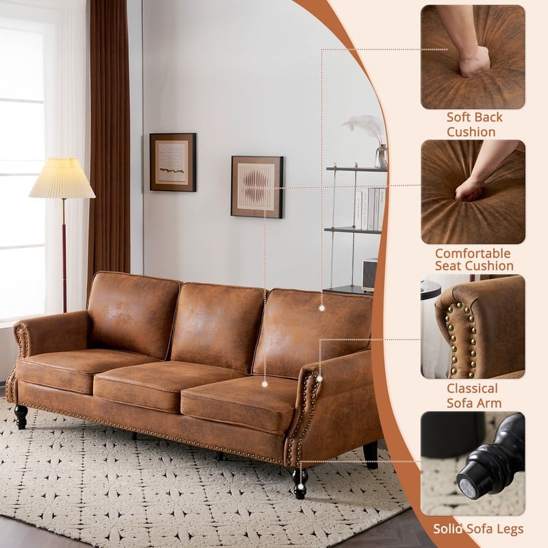 83W ×32D ×31H Mid-Century Style Upholstered Multi-Person Sofa Indoor