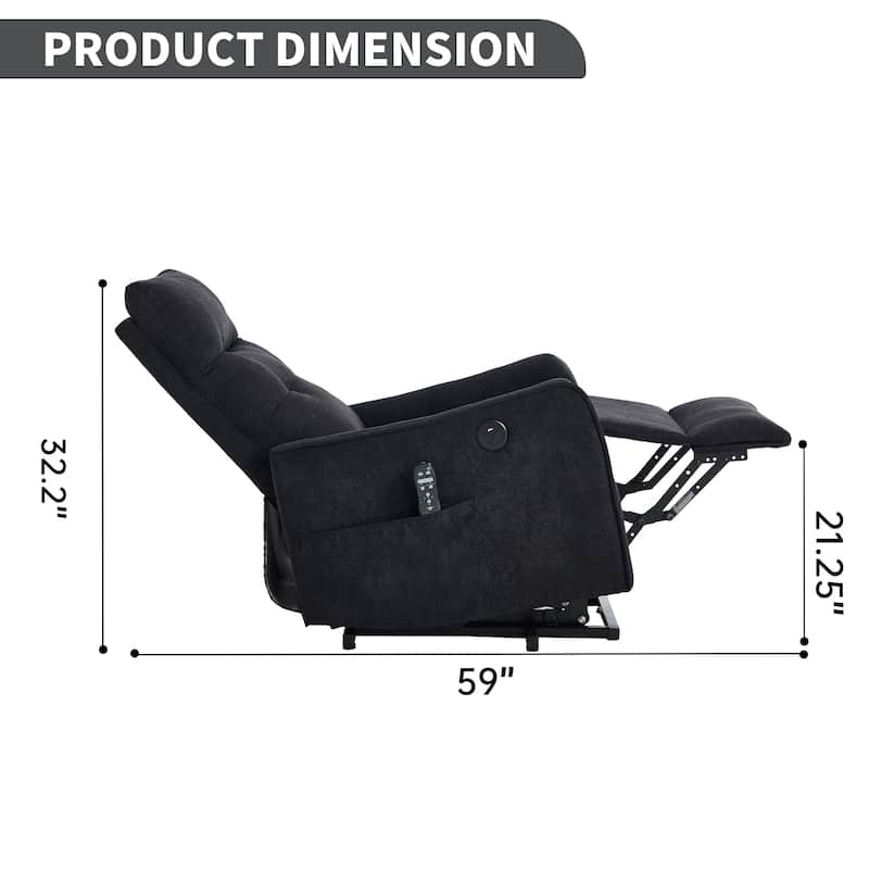 Single Motor Power Lift Recliner with USB Port and 155 Degree Recline