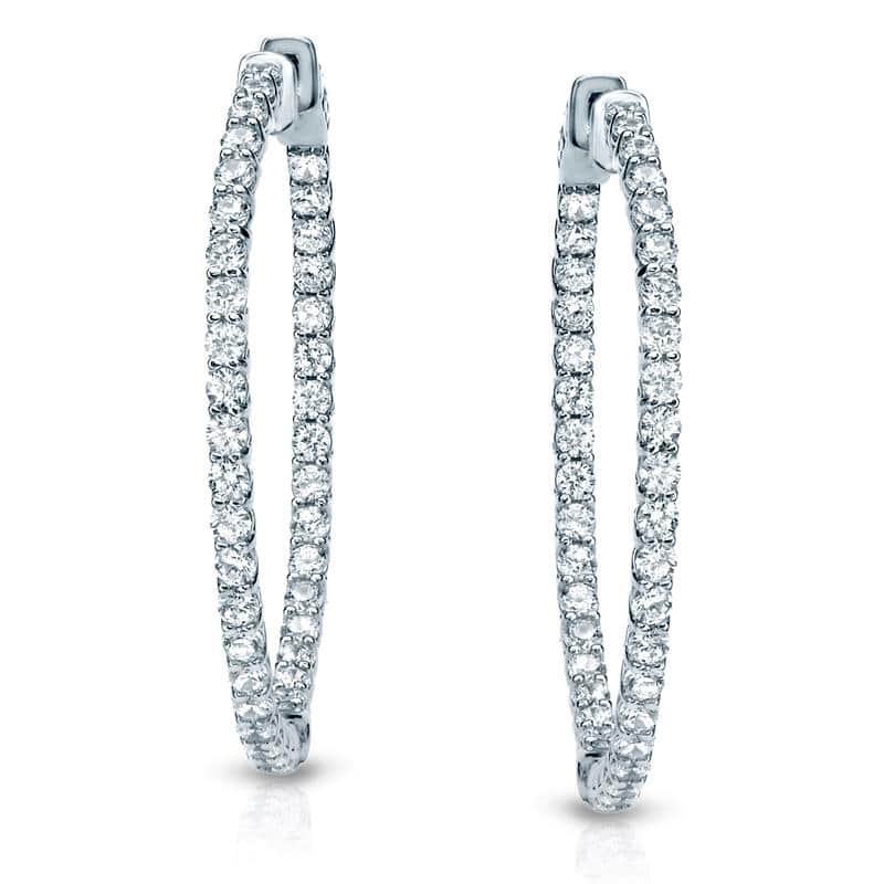 Auriya 14k Gold 2 1/2ctw Small or Medium Inside-out Diamond Hoop Earrings - Medium (1.41-inch) - White Gold