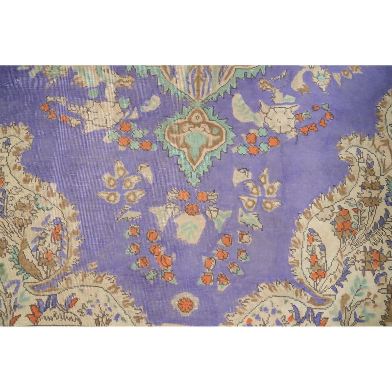 Hand Knotted Oriental 100% Wool Carpet Traditional Floral Purples Tabriz Area Rug - 9' 9'' X 6' 7''