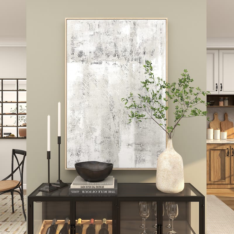 Wooden Abstract Textured Living Room Wall Decor with Wooden Frame and Black Distressing - Gray - Roche River Decor