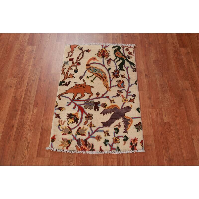 Animals Kazak Oriental Foyer Rug Hand-Knotted Wool Carpet - 2'0"x 3'0"