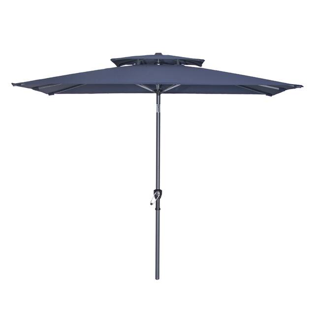 VredHom 9 x 5 Ft Outdoor Rectangular Market Umbrella with Double Top - Navy Blue