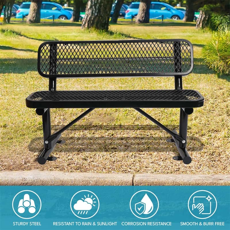 4 ft. Outdoor Steel Bench with Backrest in Black
