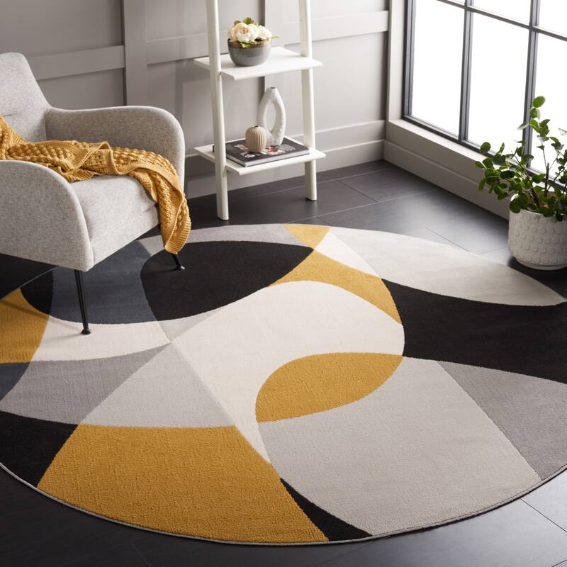 SAFAVIEH Odyssey Shifra Mid-Century Modern Rug - 6'7" Round - Grey/Gold Black