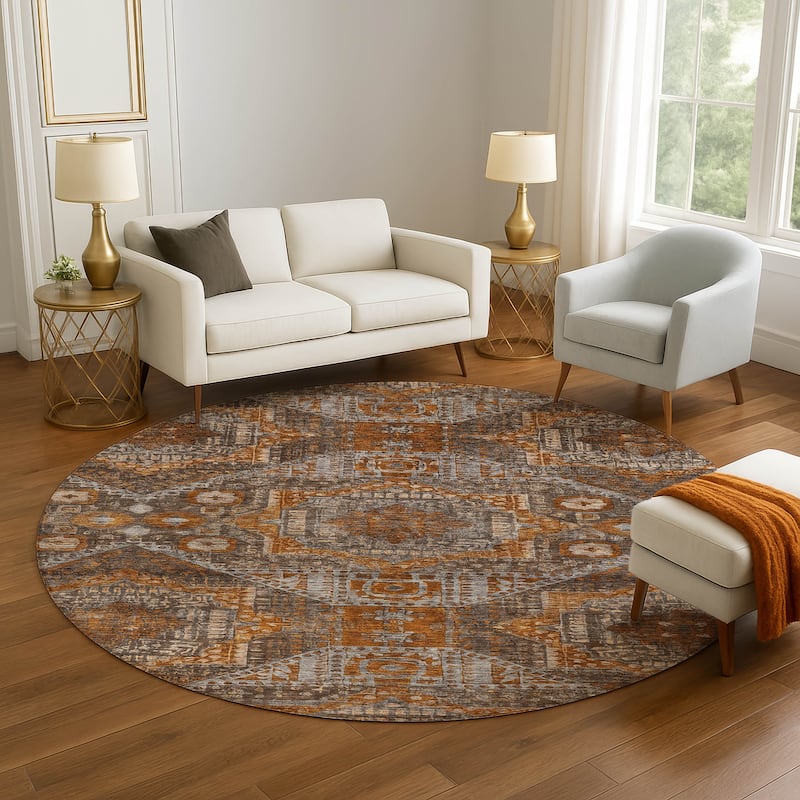Premium Washable Super Soft Traditional Vintage Mayfield Rug - Copper - 8' x 8'