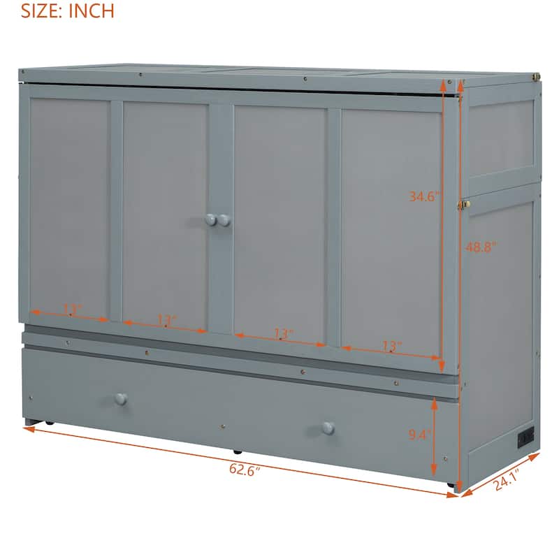 Queen Size Murphy Bed with USB Port and a Large Drawer, Murphy Bed for Small Space