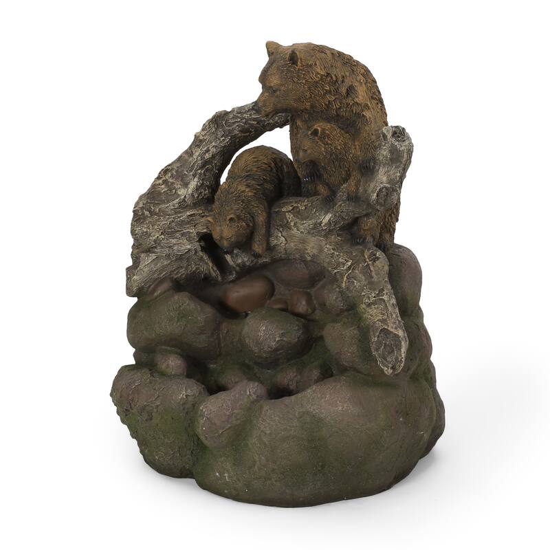 24.75" High Callan Fountain Weather Resistant Floor Fountain With Light, Light Brown + Moss