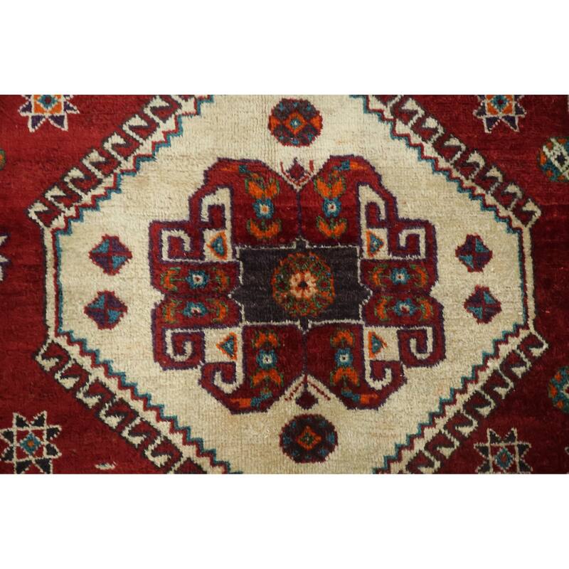 Hand Knotted Oriental 100% Wool Carpet Traditional Tribal Red Shiraz Area Rug - 8' 1'' X 5' 2''