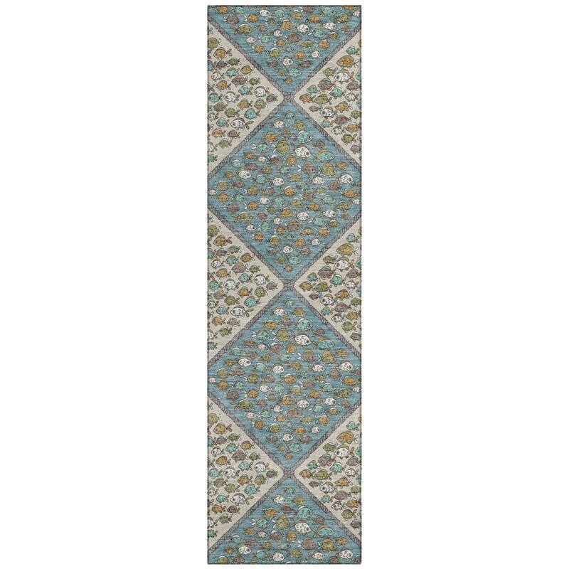 Machine Washable Indoor/ Outdoor Diamond Fish Chantille Rug
