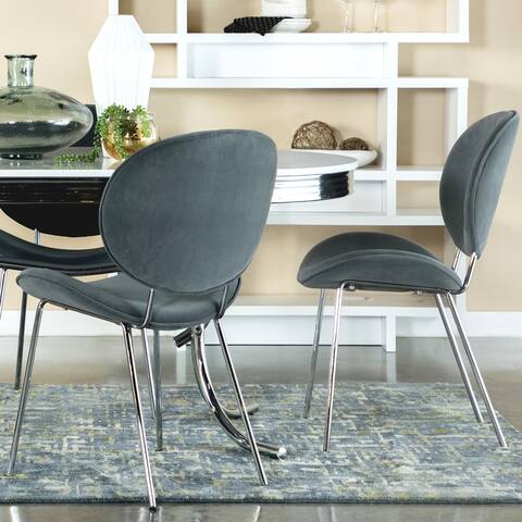 Retro Contoured Design Grey Velvet and Chrome Base Dining Chairs (Set of 2)