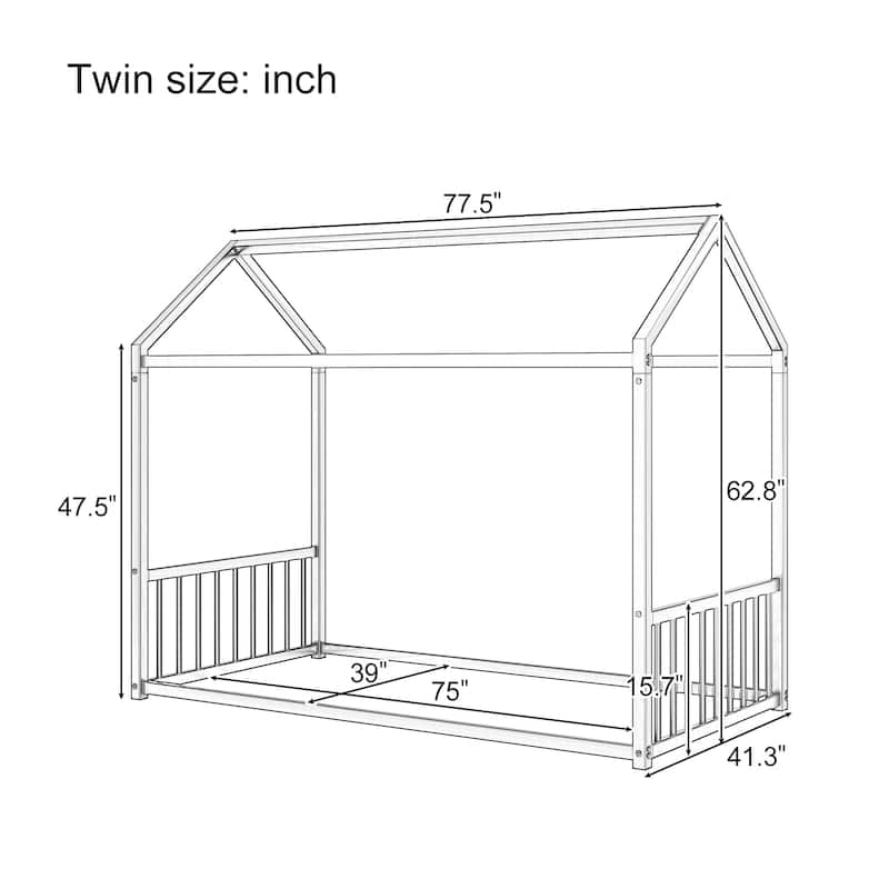 Montessori Metal House Bed with End Guardrails by Harper&Bright Designs