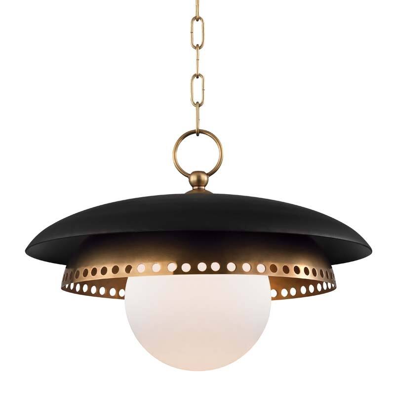 Hudson Valley Lighting Herkimer Single Light 18" Wide Pendant - Aged Brass / Black