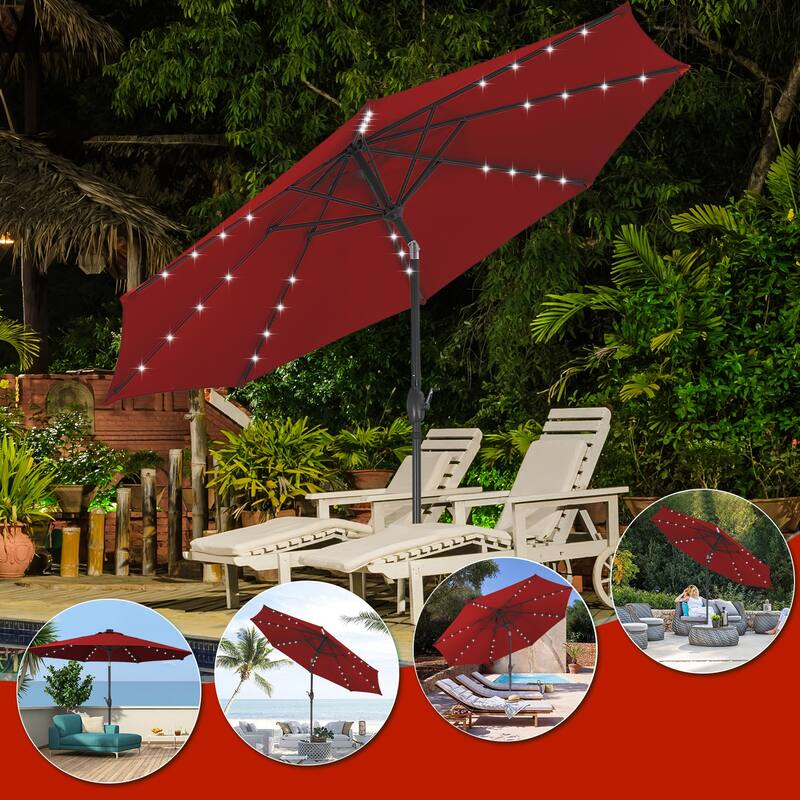 10ft Patio Umbrella with Lights Outdoor Solar Umbrella