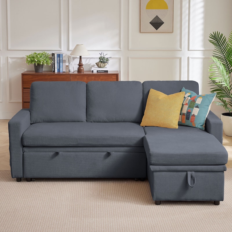 78.94" Striped Fabric Sleeper Sofa - Dark Grey