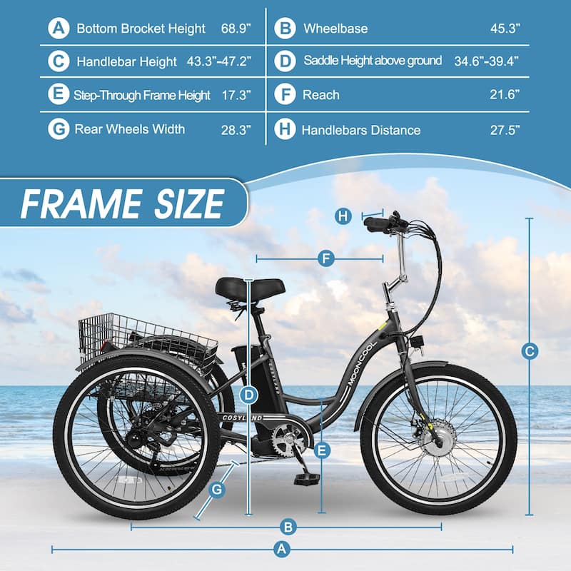 DoCred 24" Adult 7-Speed Electric Tricycles, 3 Wheel Bike Bicycle