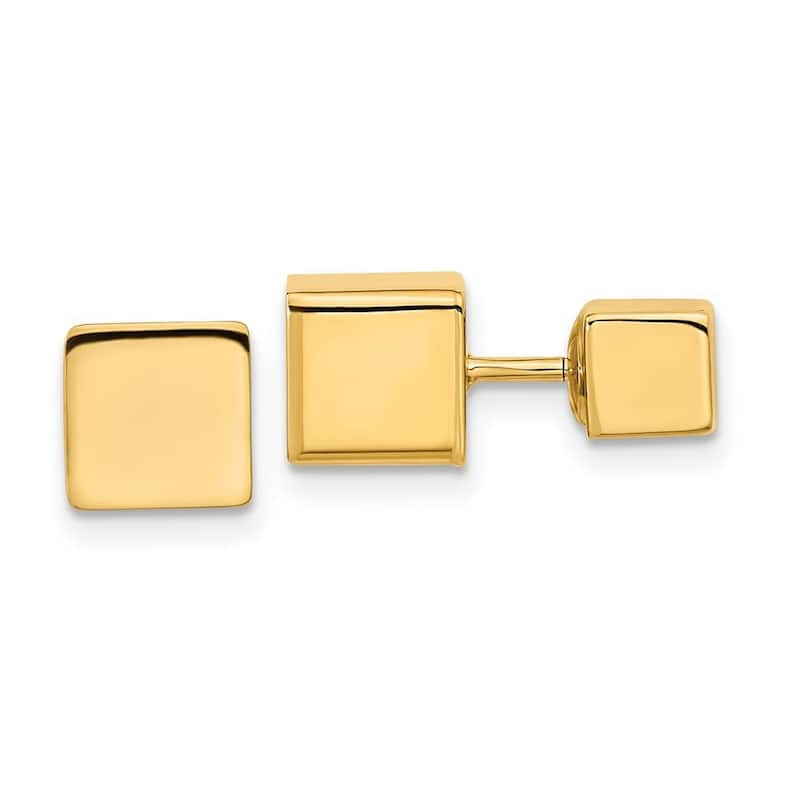 Curata 14k Yellow Gold 5mm-7mm Cube Front and Back Reversible Screw back Earrings