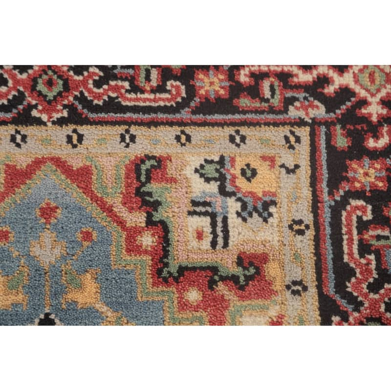 Light Blue Traditional Heriz-Serapi Foyer Rug Hand-Knotted Wool Carpet - 3'1"x 5'0"