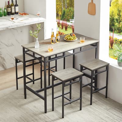 Bar table set 5PC Dinging table set with high stools, structural strengthening, industrial style