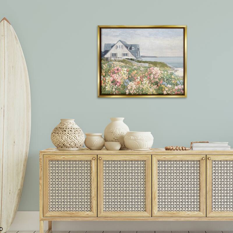 Stupell Coastal Cottage Meadow Framed Floater Canvas Wall Art Design By Amber Sterling