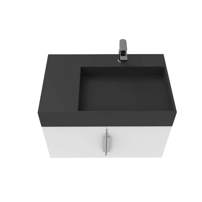 Amazon 30" Wall Mounted Bathroom Right Basin Vanity Set w/ Black Top