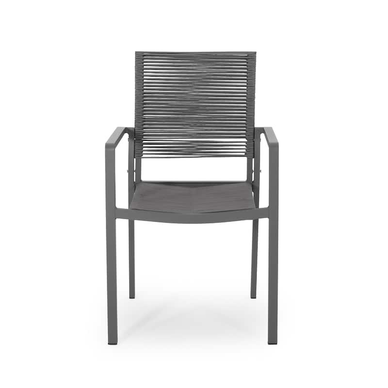 Outdoor Modern Aluminum Dining Chair with Rope Seat (Set of 2)