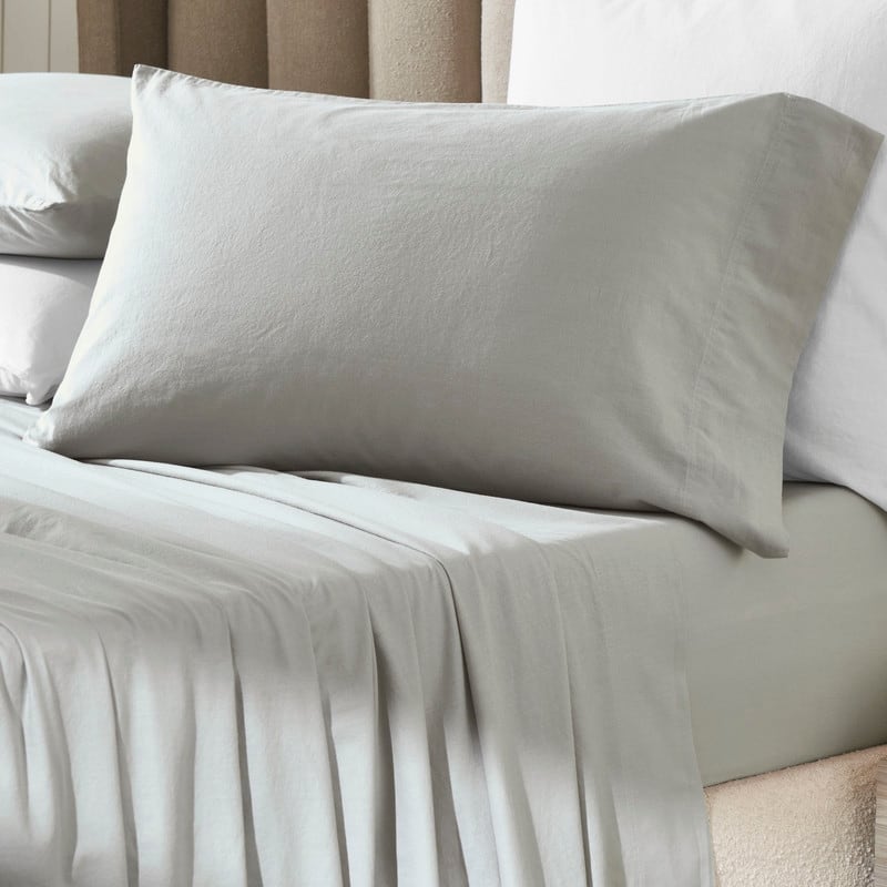 Blue Nile Mills Vintage Washed Cotton Percale Deep Pocket Sheet Set - Silver - Queen