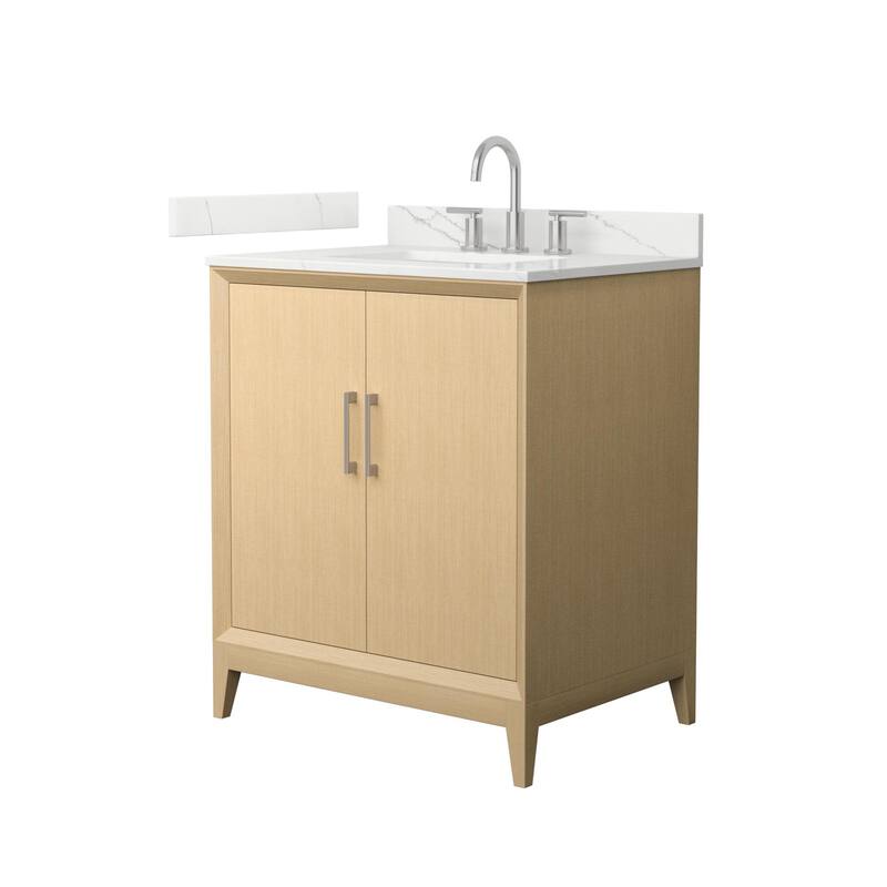 Wyndham Collection WCH7575-30S-QTZ-US3MXX Janna 30" Free Standing - White Oak / Giotto Quartz Top / Brushed Nickel