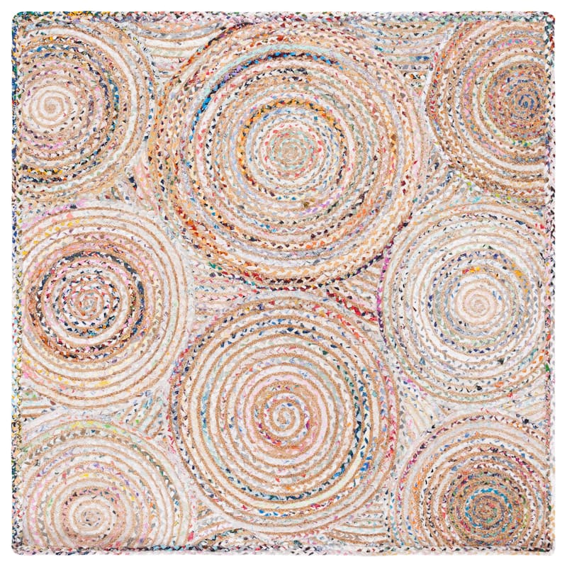 SAFAVIEH Handmade Cape Cod Eulogia Coastal Jute Rug - 6' Square - Beige/Multi