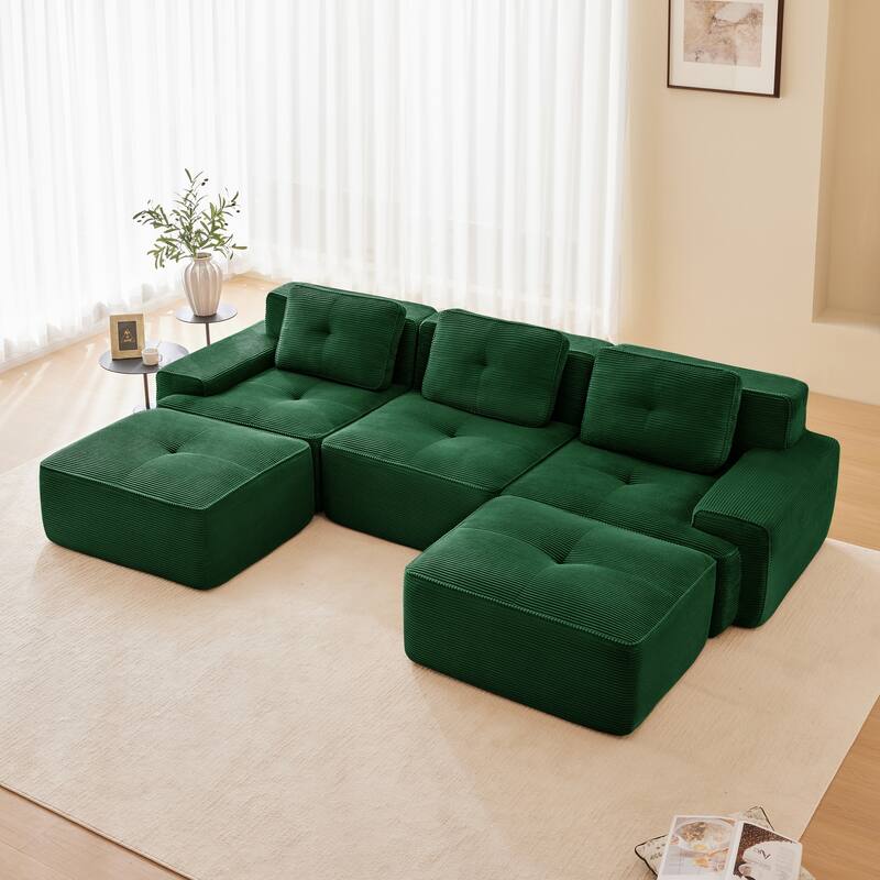 Roomfitters No Assembly Modular Sofa, 117 Inch Corduroy 3-Seater with Piping, Green