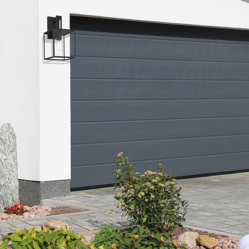 Preston 18.75 in. 1-Light Matte Black Modern Outdoor Wall Lantern with Clear Glass Shade