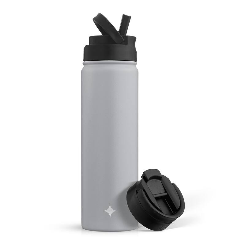 JoyJolt Triple Insulated Stainless Steel Water Bottle with Flip Lid & Sport Straw Lid - 22 oz