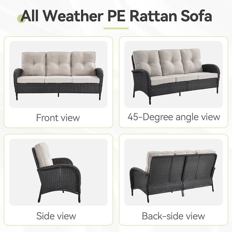 3-Seat Patio Wicker Sofa with Cushion