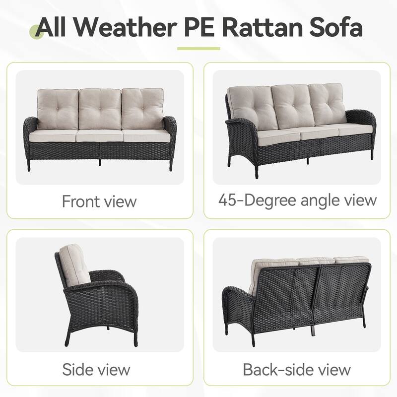 Outdoor Wicker Patio Sofa with Deep Seating