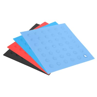 4pcs Silicone Trivet Mat Counter Protector-Black/Red/Blue/Light Blue - Black/Red/Blue/Light Blue