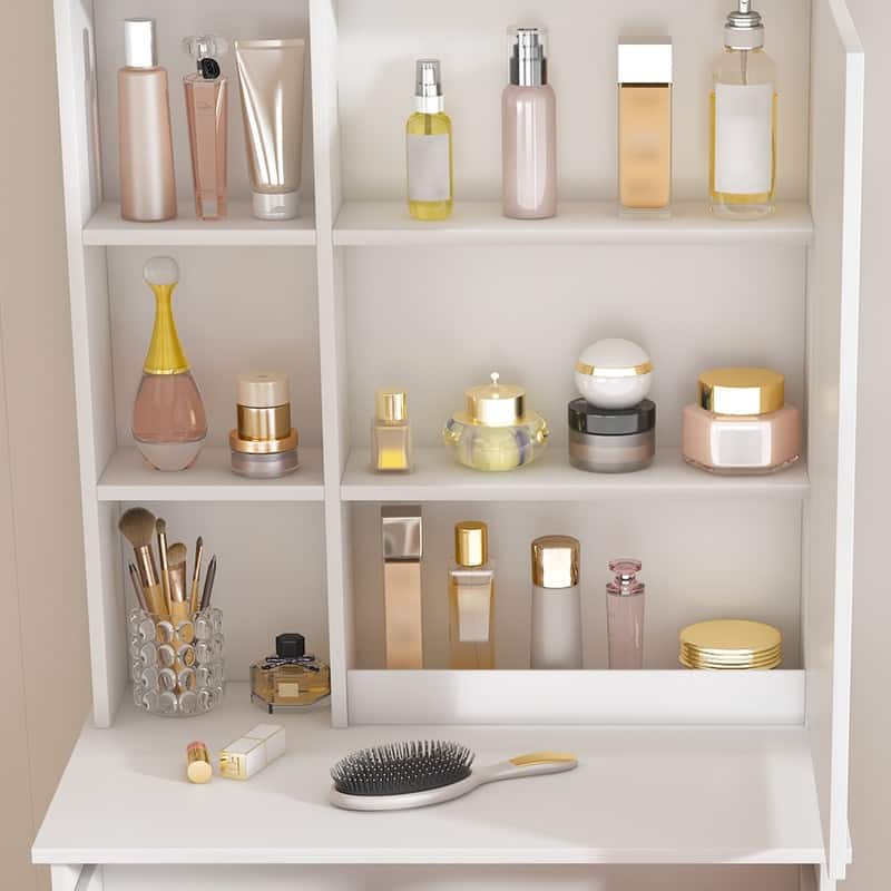 Vanity Dresser with Mirror and Stool Set Storage Drawers Luxury Furniture