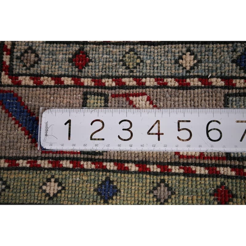 Ivory Geometric Kazak Oriental Area Rug Hand-Knotted Wool Carpet - 4'1" x 5'11"