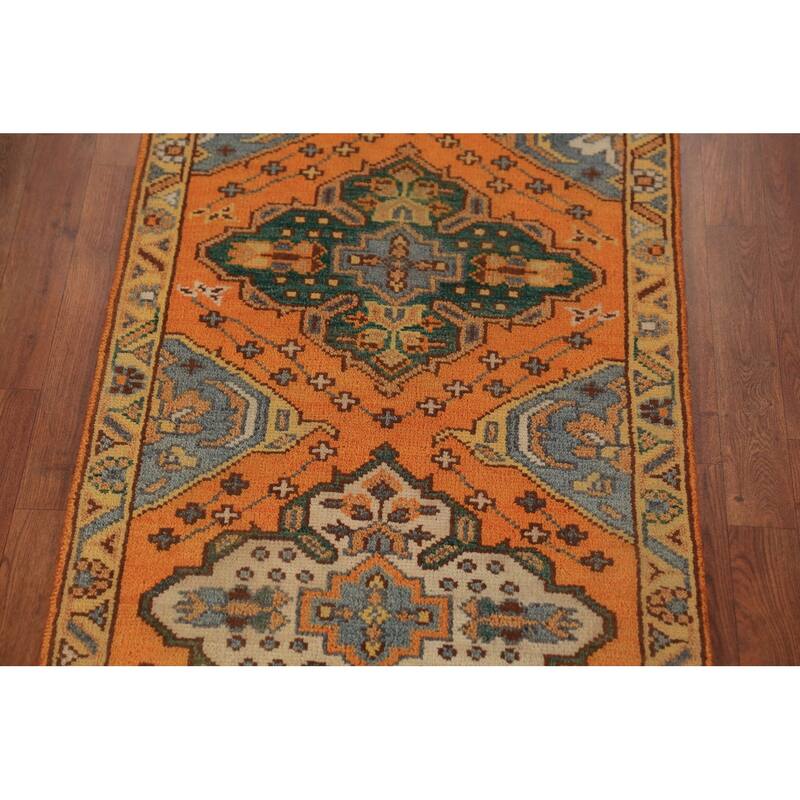 Orange Kazak Indian Runner Rug Hand-Knotted Wool Carpet - 2'6"x 9'11"