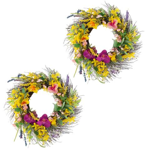 Daisy and Lavender Wreaths - Set of Two 24-Inch