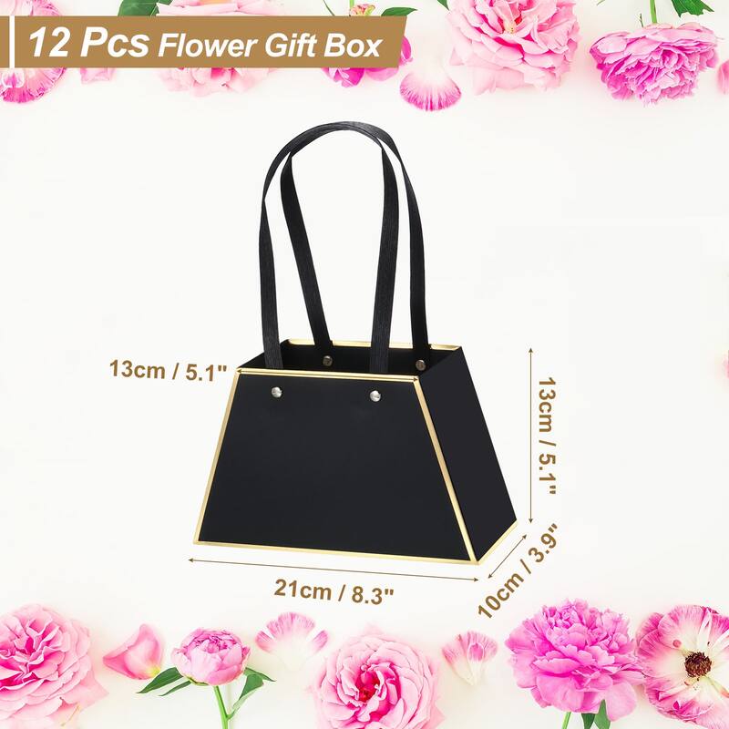 Flower Gift Box, 12 Pcs Paper Flower Gift Bags - Pink/Black